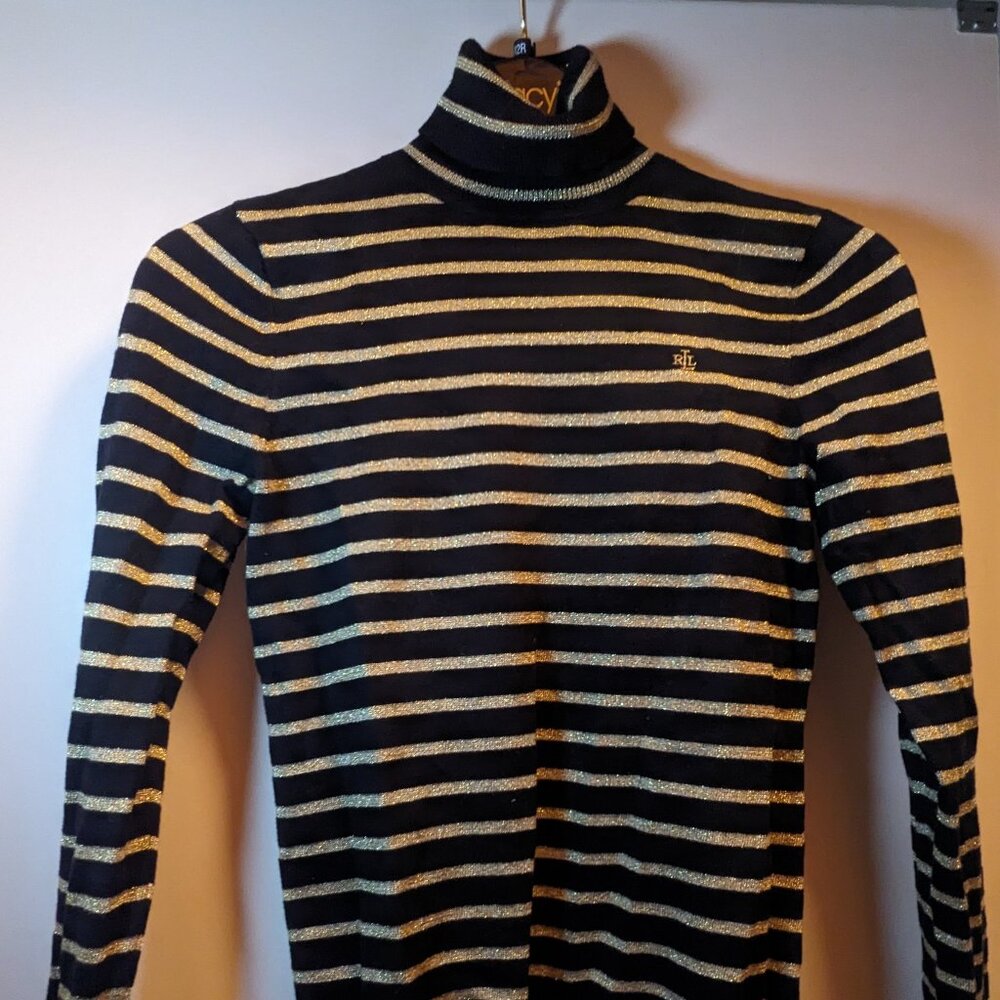 Vintage Ralph Lauren gold+black striped turtle neck (XS)